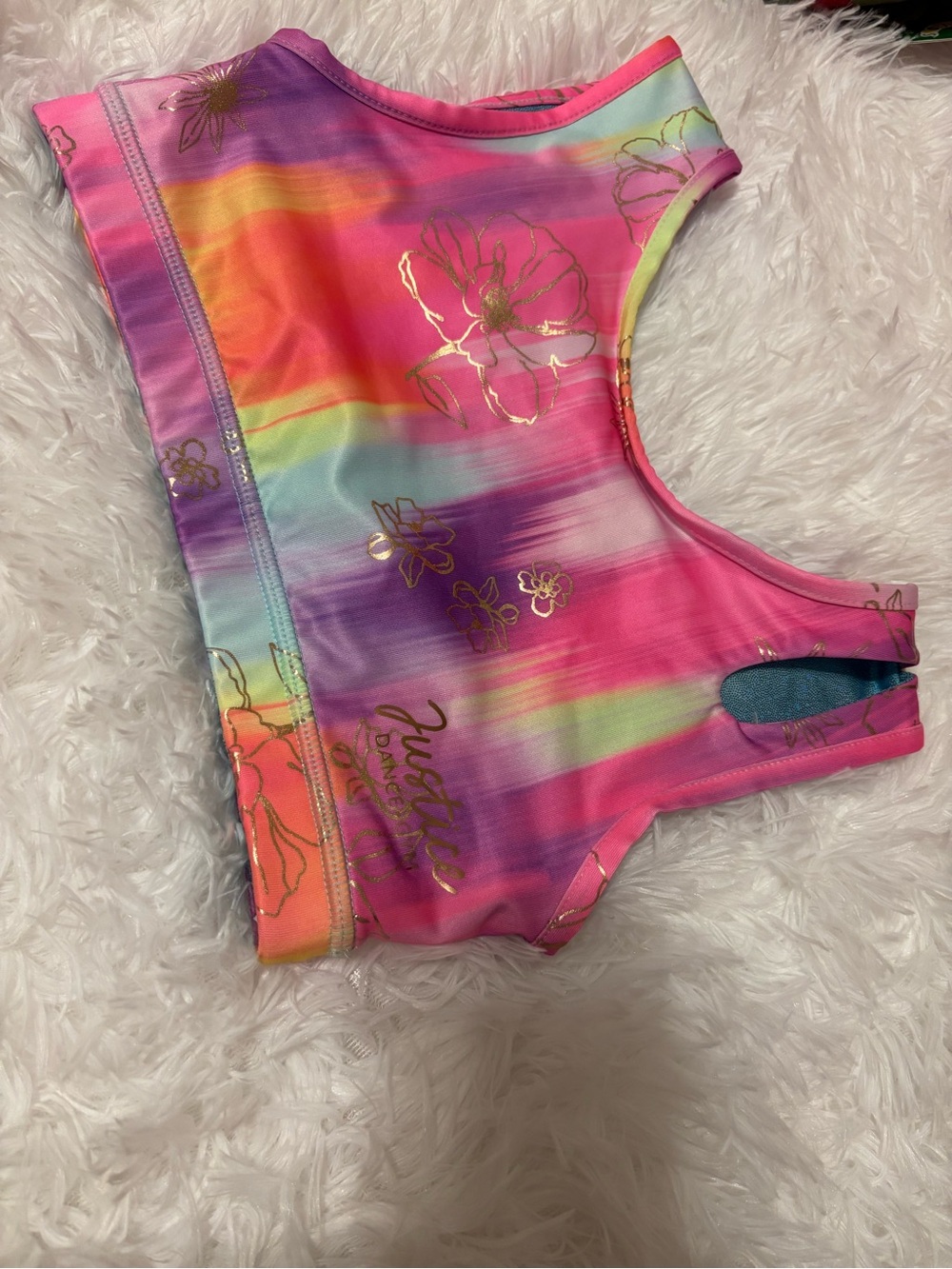 Justice Girls' Multicolor Rainbow Floral Dance/Acro Top Size 7-8 Never Worn